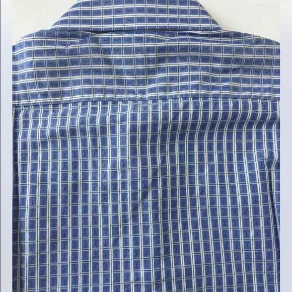 Nieman Marcus Men Long Sleeve Dress Shirt Blue White Check Medium Cotton - Picture 2 of 10